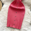 Pink Solid Button Front Spaghetti Dress Sexy Knit Slash Neck Mini Dress Bodycon Women's Clothing Outfits Ruffles