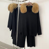 Reality Fur Jacket Pullover Set Woman Spring Knitted Suit Knitwear Female Real Fox Fur Collar Sweater Lady Autumn Knitted