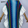 Knitting Rainbow Printing Comfort Warm Winter Holiday Dress Elegant Africa Women Boho Party Long Dress
