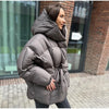 Hooded Batwing Sleeve Tie Waist Puffer Coat Fit Quilted Warm Winter Women Street Outerwear Chic Casual Outfit