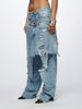 Women's Patchwork Asymmetric Jeans High Street Holes Wide Leg Vintage Casual Streetwear Denim Trousers
