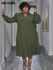 Plus Size Vintage Women Long Sleeve Turn-down Collar Long Sleeve Big Swing Loose Shirt Blouse Maxi Long Dress Autumn