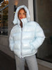 Casual Women's Glossy Hooded Cotton Coats Puffy Stand Collar Zipper Long Sleeve Warm Jackets Winter Lady Down Jacket