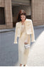 Women's Winter Little Fragrance Short Tweed Blazers Skirt Set Vintage Solid Color Round Neck Tassel Jacket Two-piece Sets