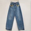 Chic Y2K Style Metal Decoration Washed Blue Women's Stacked Jeans Pants For Woman Clothing Wide Leg Vintage Denim Trouserso
