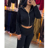 Mujer Flare Pants Sets for Women 2 Pieces Fleece High Waist Woman Trousers Sets Zipper Cropped Women's Jacket Streetwear Outfits