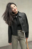 Black PU Leather Women Jackets Korean Zipper Biker Short Jacket Woman Autumn Winter Casual Loose Turndown Collar Coat