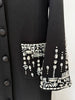 High Street Designer Women's Long Sleeve Notched Collar Rhinestone Diamonds Beading Maxi Long Dress