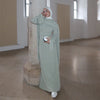White Pearl Trim Cape Maxi Dress Women Elegant Long Sleeve Cinched Waist Muslim Robes Spring Eid Abaya Lady Dresses