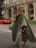 Women's Brown Stand Up Collar Long Long Trench Coat Lantern Sleeve Side Slit Loose Windbreaker Spring Autumn Coat