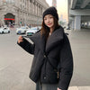 Women's Winter Lapel Puffer Jacket Loose Y2K Down Cotton Coat Woman Solid Color Casual Windproof Warm Cropped Parkas