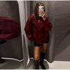 Red Suede Lapel Moto Jacket Oversized Zipped Long Sleeve Autumn Women Streetwear Biker Coat Versatile Lady Jaqueta