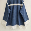 French Style Autumn Denim Polo Collar Lace Hollow Out Color-Contrast Women's Top Casual Jackets