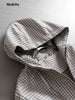 Plaid Stand Collar Jacket Women Long Sleeve Zip Loose Drawstring Outerwear Spring Autumn Casual Chic Office Lady Coat