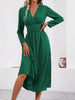 Elegant Solid Color Knit Dress for Women Fall Winter Overlap V-Neck Long Sleeve with Waist Shirring Bodycon Long Maxi Dress