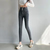 Women's High Waist Stretch Jeans Blue Black Gray and Versatile Multi-button Slim Denim Long Pants Female