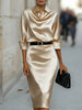 Elegant Temperament Satin Shirt Dress for Women Spring Solid Long-sleeved Blouse Dress Casual Office Lady Midi Dresses