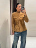 Vintage Suede Jackets Women's Full Sleeves Single-breasted Waist-cinching Stand Collar Coats Ladies Autumn Outwear