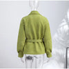 Autumn Women's Green Suede Short Jacket Loose Lapel Zipper Long Sleeve Bomber Coat Female Lady High Street Outwears