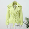 Women V-neck Lapel Belt Trench Coat Lace Up Full Sleeve Button Short Thin Windbreak Lady Daily Street Outerwear