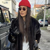 Women's Oversized Coats V-neck Long Sleeve Pocket Faux Fur Jackets Winter Female Furry Solid Loose Fitting Jacket Outerwears