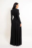 Women Glitter Maxi Evening Dress Deep V Neck Long Sleeve Ruched High Slit Formal Party Dress For Wedding Guest Prom