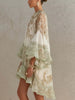 European and American Style Printed Lotus Leaf Hem Dress for Women, Vacation-Inspired, Loose Fit, Flowing, Stylish Shor