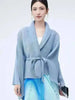 Women's Pleated Coat Loose Lapel Lace Up Irregular Solid Color Casual Versatile Cape Female Spring 2DE431