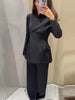 Balck Pants Set For Women Casual Stand Collar Single Breasted Blazer Wide-leg Pants Lady Spring Chic Street Outfits