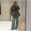 Army Green Multi-pockets Jacket For Women Hiking Long Sleeve Drawstring Waist Military Coats Lady Chic Street Outerwear