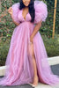 Women Cascading Ruffles Shoulder High Side Split Mesh Patchwork Maxi Long Dress sexy even Party Vestidos Dresses