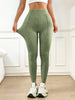 Women High Waisted Sand Washed Ribbed Leggings V Shaped Waistband Peach Hip Lifting Yoga Fitness Pants Stretchy Workout Leggings