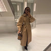 Elegant Double Belt Women Windbreaker Casual Khaki Long Sleeve Lapel Button Female Jacket Autumn Winter Lady Streetwear