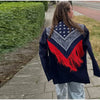 Women Blazer Jacket Bandana Print Fringe Shawl Back Patchwork Tassel Detail Lapel Long Sleeve Single‑Breasted Casual Suit Coat