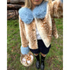 Women Chic Cropped Leopard Faux Fur Coat Contrast Black Fur Collar Cuff Button Short Furry Coats Lady Winter Chic Streetwear