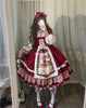 Christmas Year Kawaii Sweet Lace Ruffle Patchwork Puff Long Sleeve Lolita Dress for Women Red Princess Plaid Gown Party