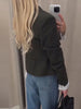 Cinched Waist Cropped Double Breasted Lapel Long Sleeve Side Pockets Slim Blazer Women Autumn Formal Commute Coat