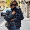 Black Jacket Women's Coat Faux Leather Jacket Outerwears Demi-Season Bomber Moto Biker Zipper Jacket High Neck Short Coat