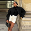 Simple Lapel Cropped Bomber Jackets For Women High Street Long Sleeve Zipper Coats Elegant Casual OL Outerwear