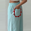 Striped Patchwork Scalloped Trim Trousers Women Street Elastic Waist Pocket Panelled Loose Wide Leg Pants Chic Ladies Partywear
