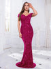 Off The Shoulder Mermaid Evening Dress Red Stretchy Sequin Velvet Slash Neck Floor Length Women Party Dresses