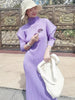 Pleats Batwing Sleeve Pleated Long Dress Korean High Causal Elegant Women Designer Clothing