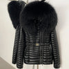 Oftbuy Winter Real Fox Fur Collar Coat Women Duck Down Jacket Female PU Leather Belted Hooded Warm Duck Down Parka Outerwear