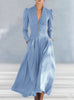 Elegant Long Sleeve Ruched Maxi Dress Women V-neck Buttons Gown Spring Draped Irregular Long Dresses Female Clothing