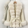 Real Fur Wool Jacket Reality Fur Jacket Women Natural Fox Fur Cuffs Winter Clothing Female Elegant with Belt Woolen Coat