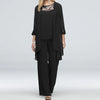 Women's Elegant Pant Sets Formal Office Ladies Oversized Chiffon Lace Suits Straight Pant Cardigan Tops 3 Pieces Sets Woman