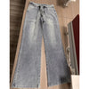 Women's Drilled Straight Leg Jeans Pants Stylish Baggy Pants Y2k Streetwear Outfit Wide Leg Loose Jeans Ladies Bottoms