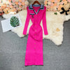 Brand Autumn Knitted Long Dress Women Y2K Embroidery Long Sleeve Bodycon Sweater Dress Streetwear Robe