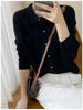 Women's Elegant Spring Knitted Cardigan Wool Polo Neck With Pockets Solid All-Match Casual Soft Tops Coats ZB1047006