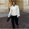 Belted Waist Cropped Trench Double Breasted Stand Collar Autumn Chic Elegant Women Coat Casual Vintage Office Lady Jacket